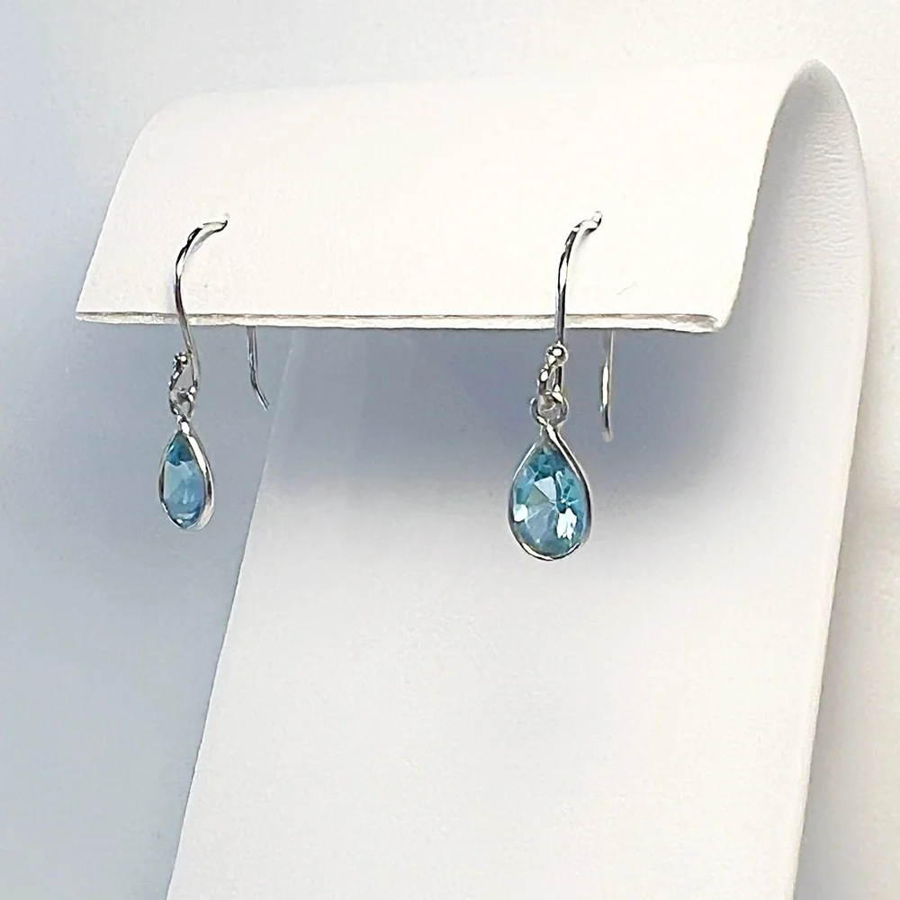 Pear Shaped Blue Topaz Dangle Earrings in 925 Sterling Silver - Picture 2 of 3